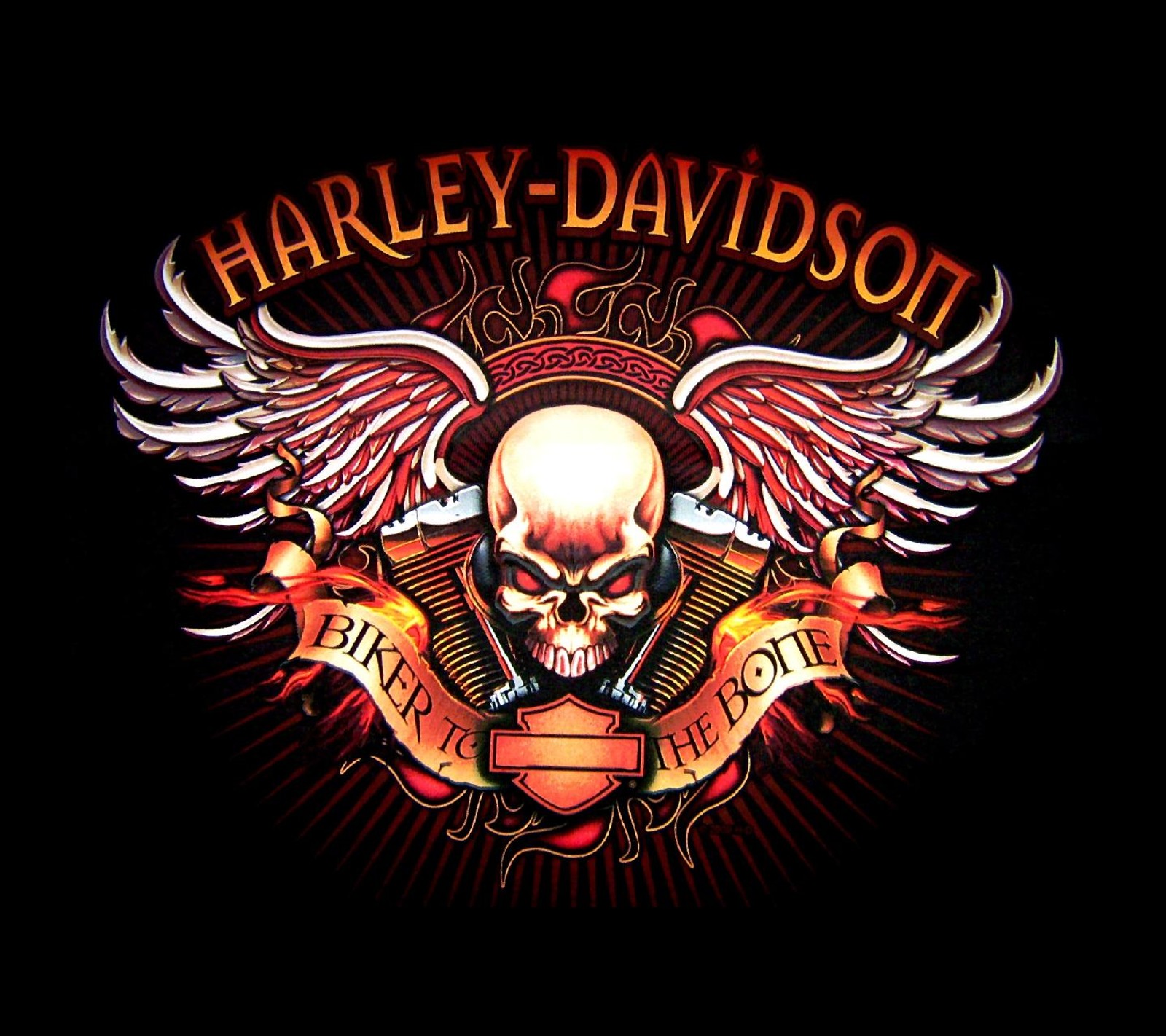 Logo harley davidson avec un crâne et des ailes (harley davidson, crâne)