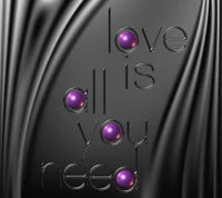 dark background, love text, purple balls