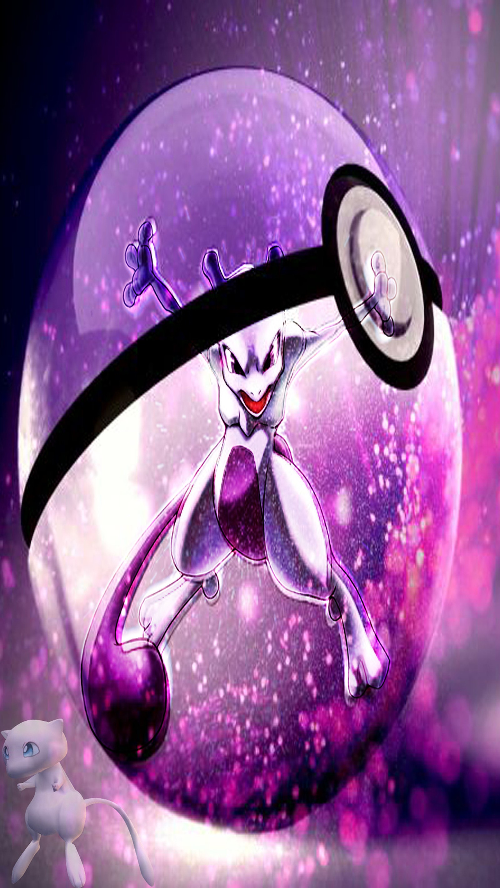 Descargar fondo de pantalla mew, mewtwo, pokébola, pokeball, pokemon