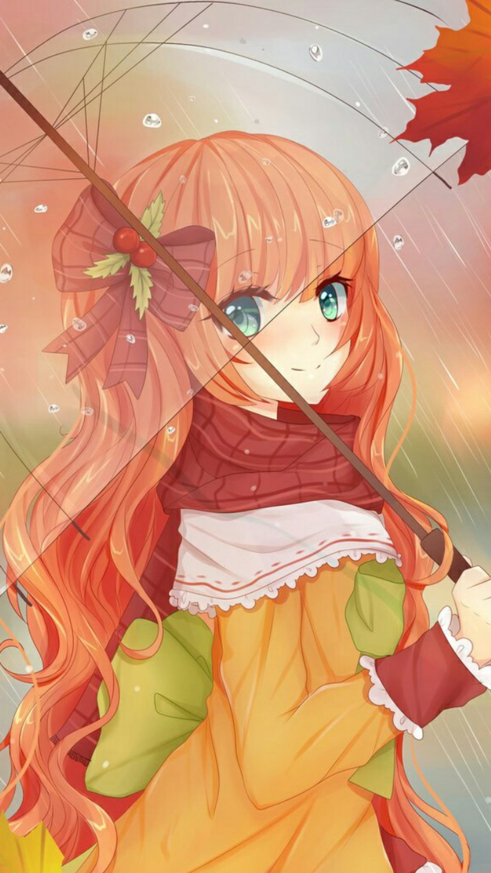 Fille anime avec un parapluie sous la pluie (anime, beau, mignon, fille)