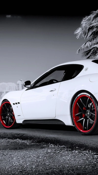 Maserati Granturismo: Um supercarro poderoso em branco e vermelho impressionantes.