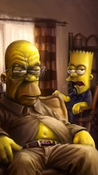 Homer Simpson et Bart Simpson dans un moment détendu et comique.