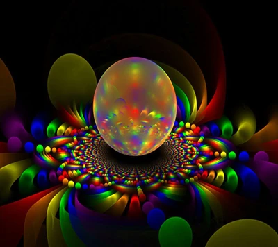 Vibrant Abstract Sphere Surrounded by Colorful Patterns