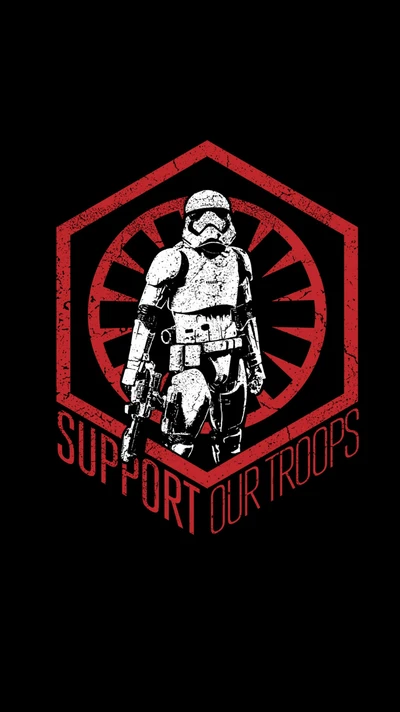 Arte de Stormtrooper com o emblema "Apoie nossas tropas