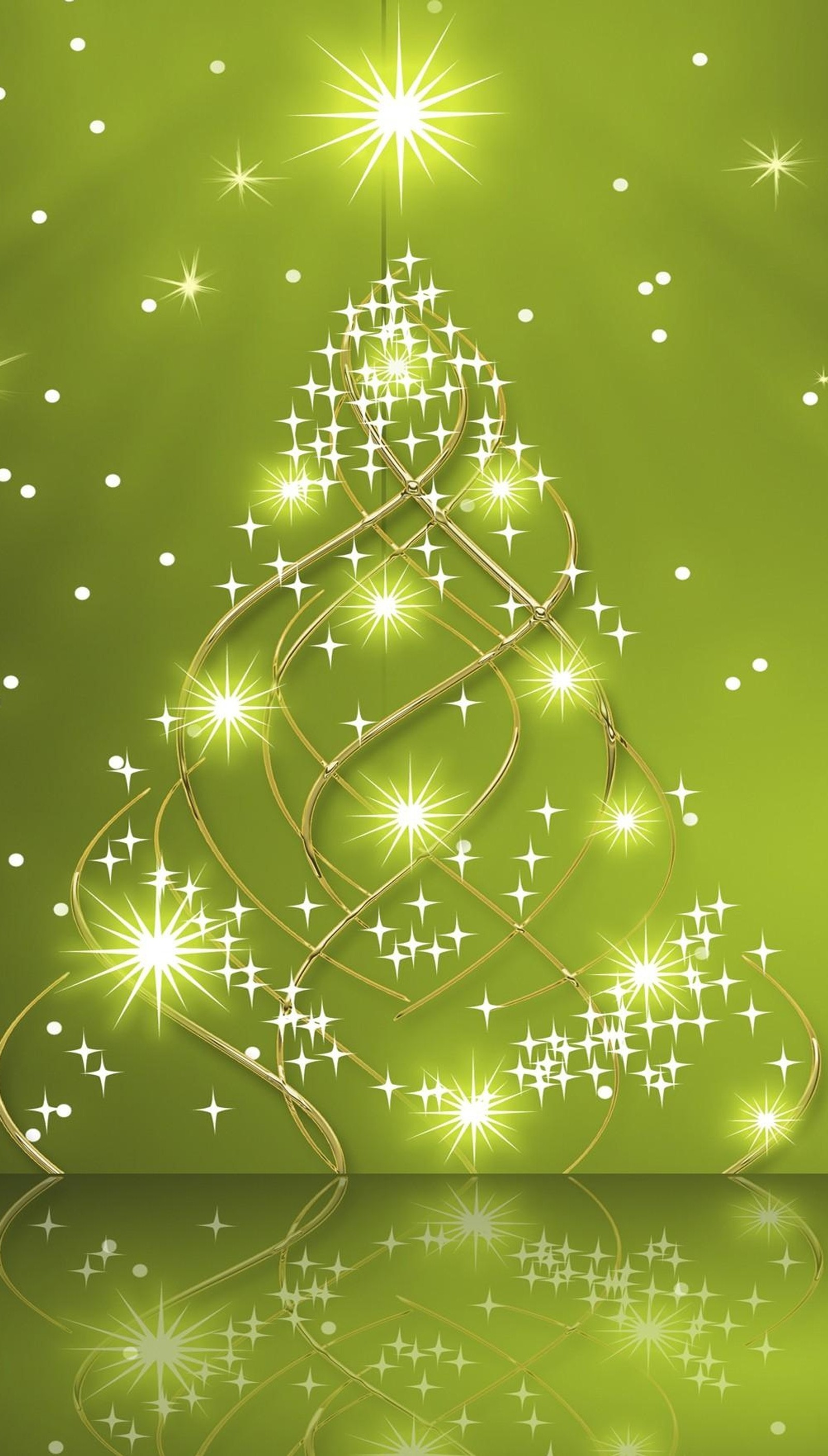 A close up of a christmas tree with stars on a green background (christmas, holiday, lights, tree)