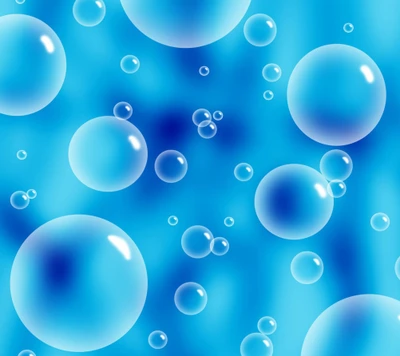 Abstract Blue Bubbles on a Fluid Background