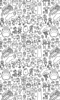 anime, black, bw, cat, doodles wallpaper