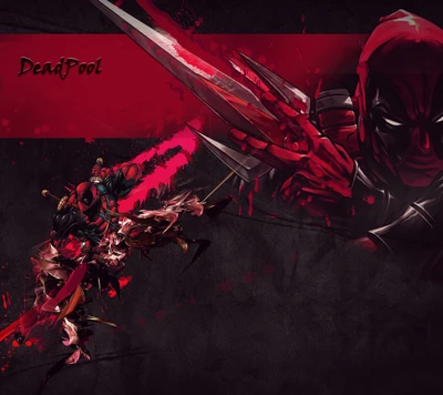 Arte dinámico de Deadpool con colores audaces y acción