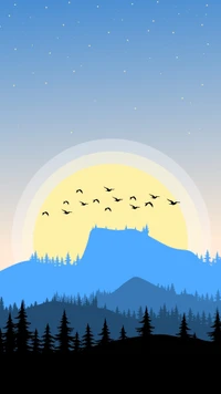 atardecer, minimalista, vector, montañas, montaña