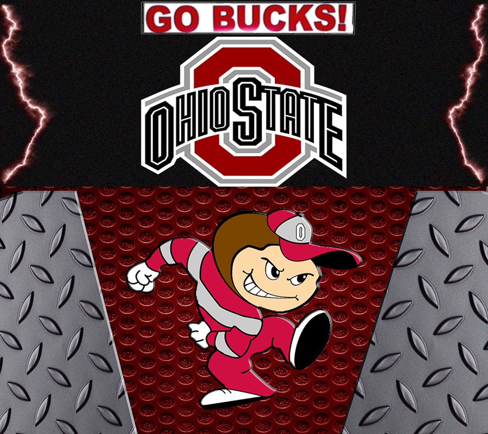 Um close-up de um personagem de desenho animado em um prato de metal (buckeyes, futebol, vai bucks, ohio state, osu)