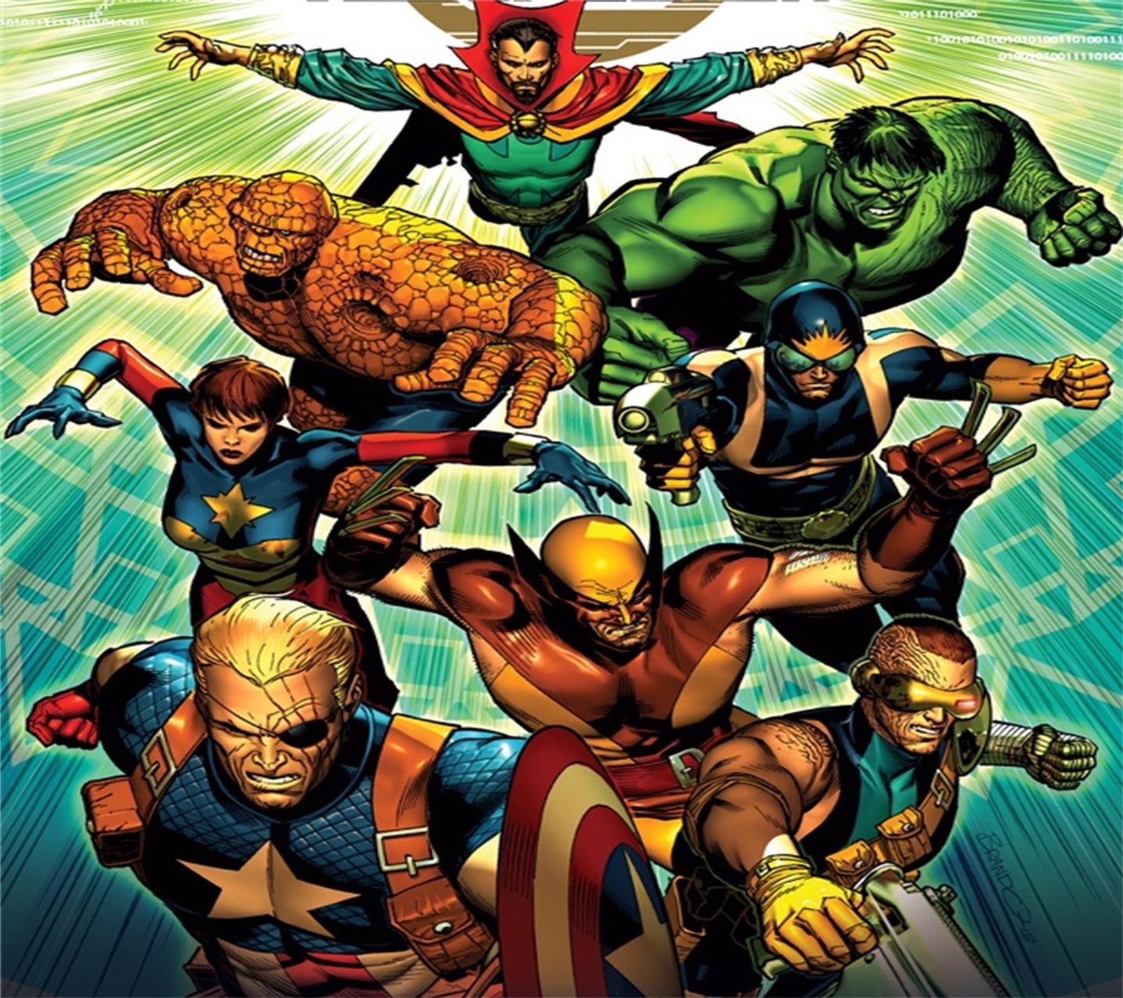 Los vengadores están listos para pelear en este nuevo cómic de los vengadores (cómics, hulk, marvel, cosa, utron)