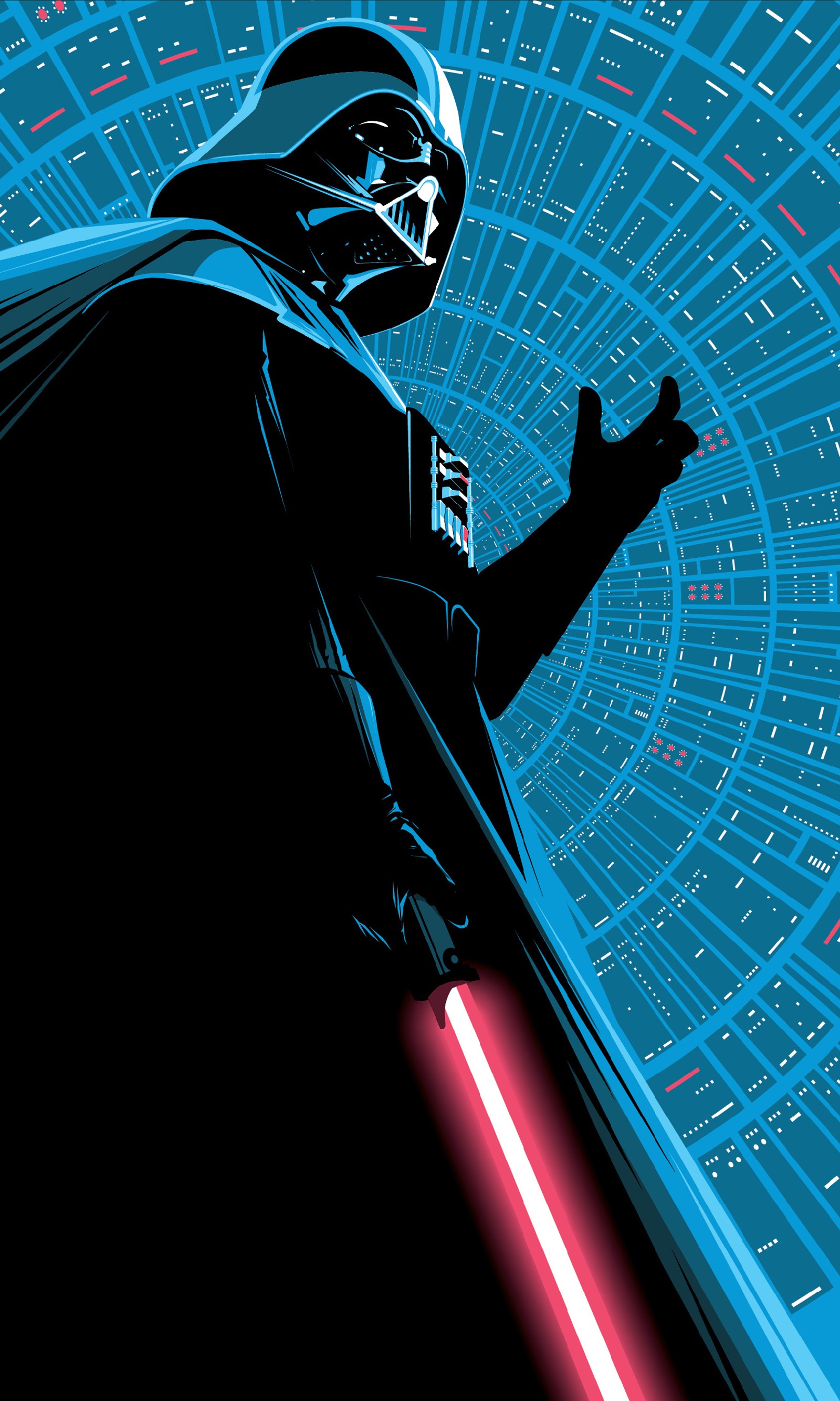 Darth vader in a dark blue background with a red light saber (darth vader, lightsaber, sith, star wars)