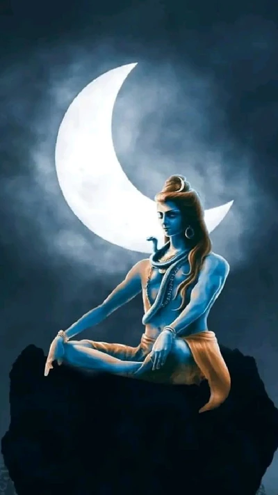 Señor Shiva meditando bajo la luna