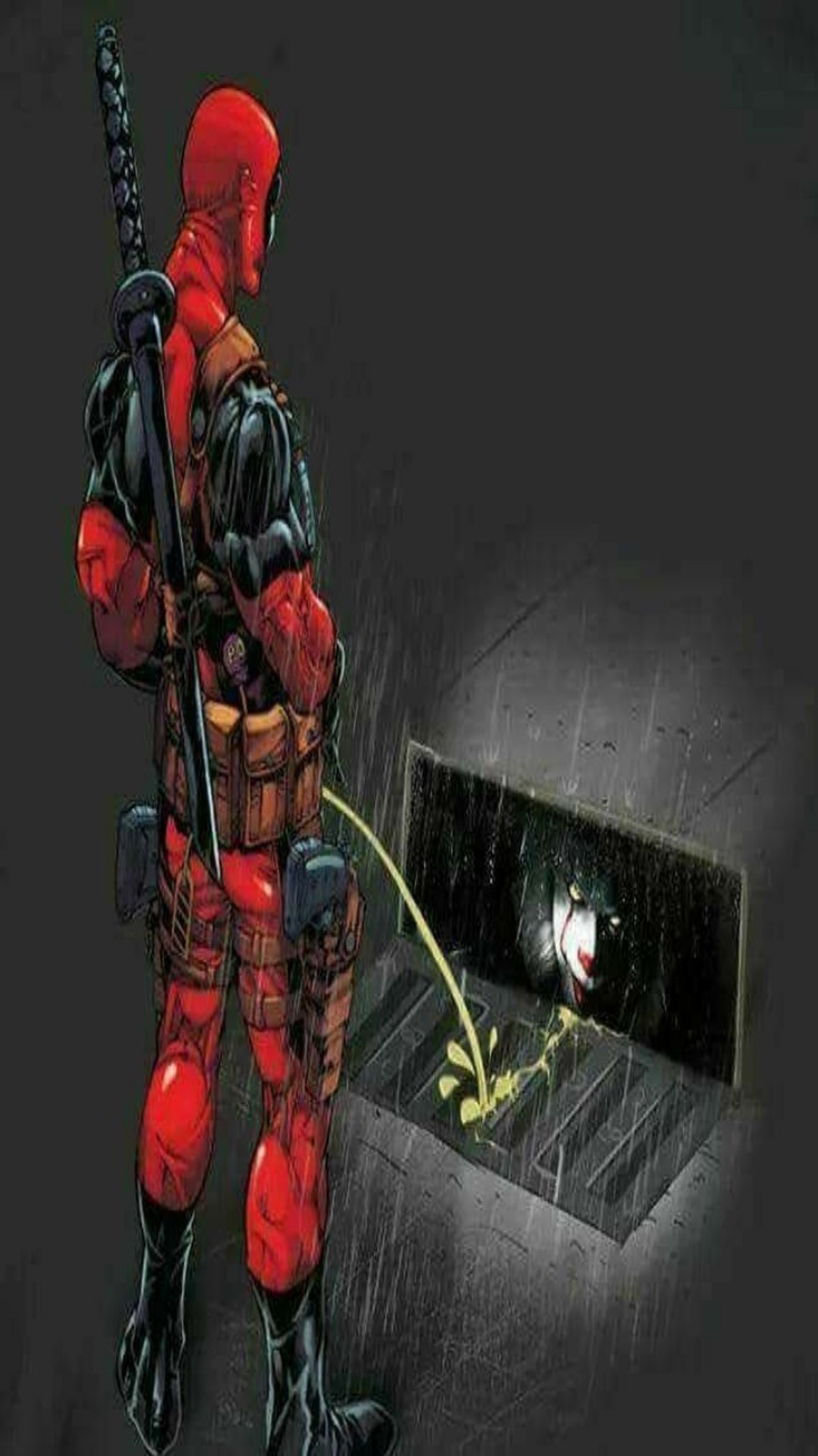 Deadpool está de pie frente a una caja con un deadpool en ella (it)