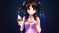 anime girl, ice cream cone, dark blue, anime, 4k wallpaper