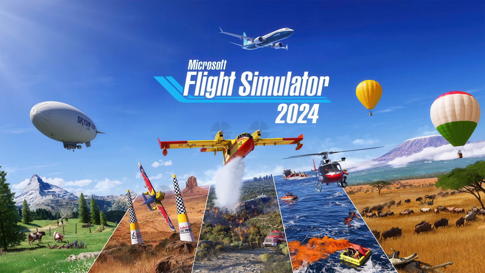 Группа различных изображений самолета и самолета, летящего над полем (microsoft flight simulator, 2024, видеоигра, арт игры, 5k)