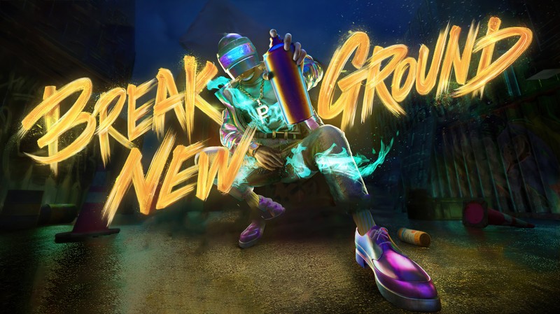 Новый логотип break ground с мужчиной в пурпурном костюме (breaking new ground, playerunknowns battlegrounds, 5k, игры, обои 4k)