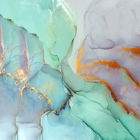 Fluid Turquoise and Orange Abstract Art with Golden Accents