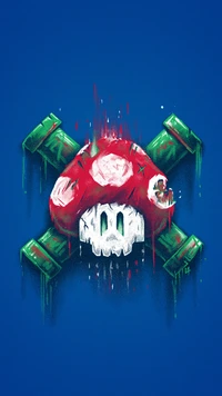 Diseño de camiseta gráfica de calavera de hongo de Super Mario Bros en azul eléctrico