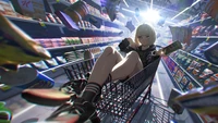 anime girls, anime, food, shopping cart wallpaper