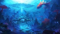 underwater, fantasy, scenery, digital art wallpaper