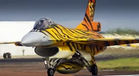 Fighter Jet with Striking Tiger Livery on the Runway