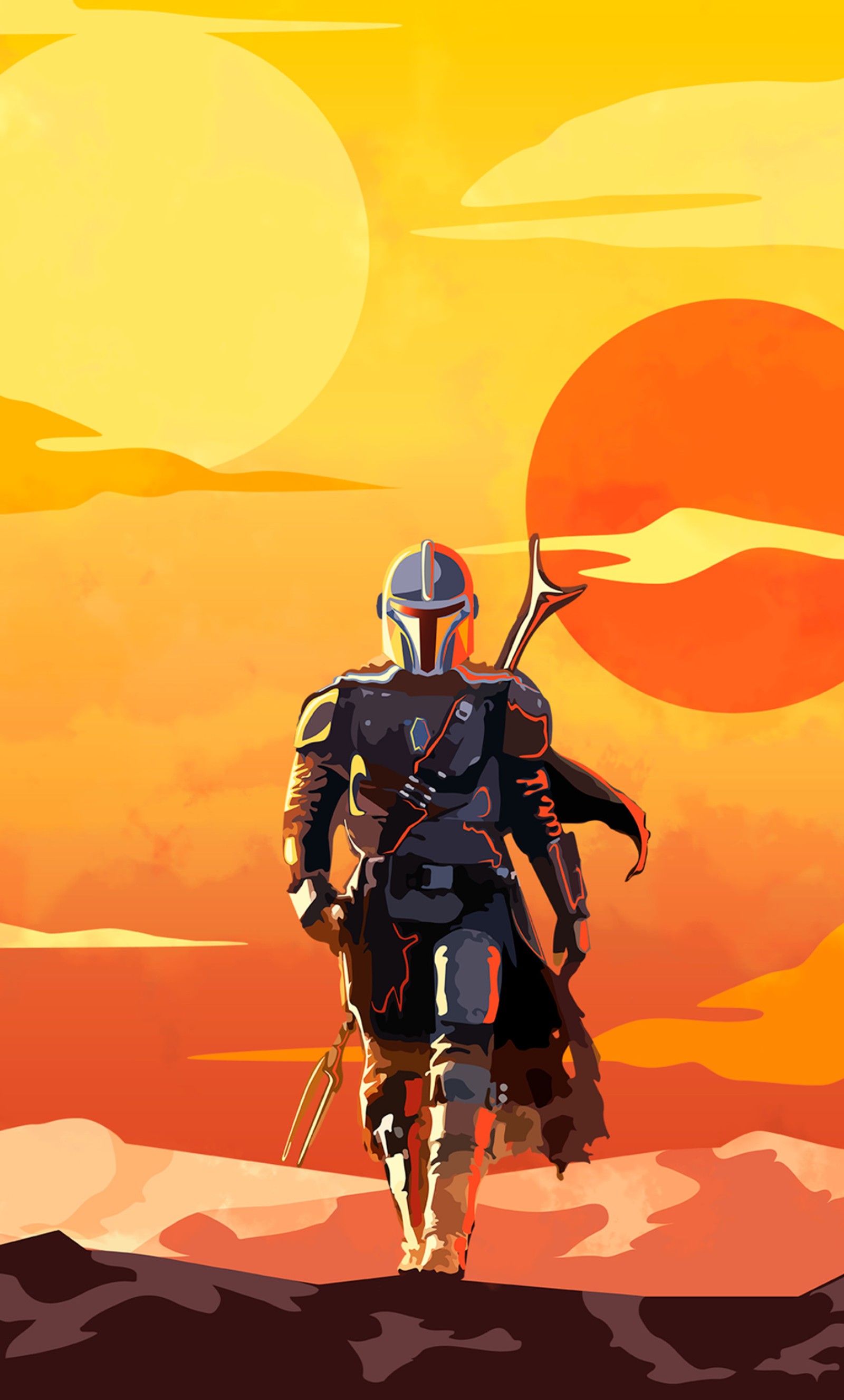 star wars, orange, helmet, art, painting wallpaper