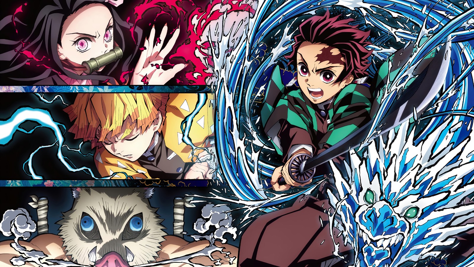 A group of anime characters with different expressions and colors (tanjiro kamado, tanjirou, demon slayer kimetsu no yaiba, anime, 鬼滅の刃)