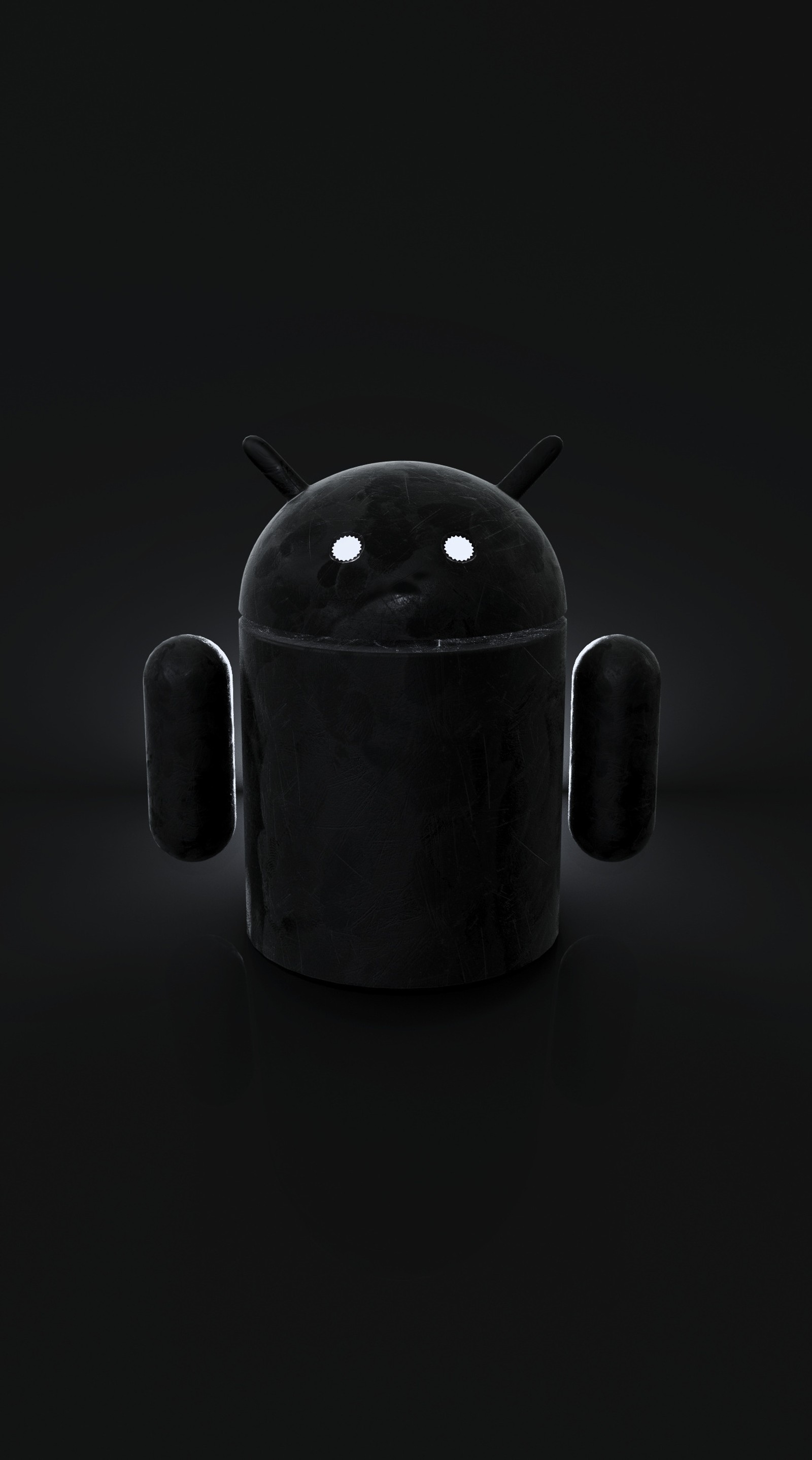 A close up of a black android robot with eyes on a black background (android, black, dark, droid, galaxy)