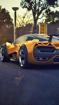 Voiture de sport McLaren élégante en orange vif sous la lueur du coucher de soleil