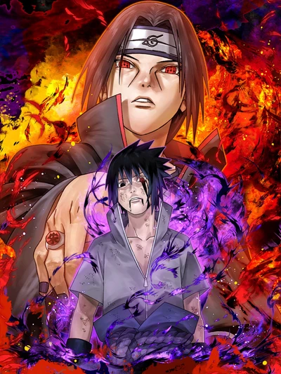 Itachi and Sasuke: Confrontation Amidst Flames