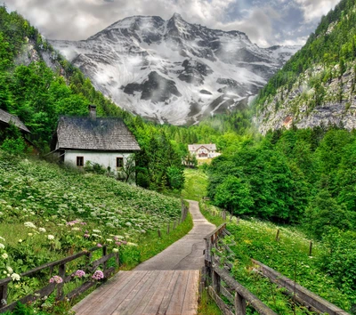 Malerische alpine Landschaft mit üppigem Grün und majestätischen Bergen