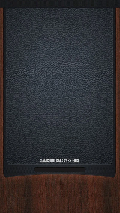 Samsung Galaxy S7 Edge on a wooden surface with a textured black background.