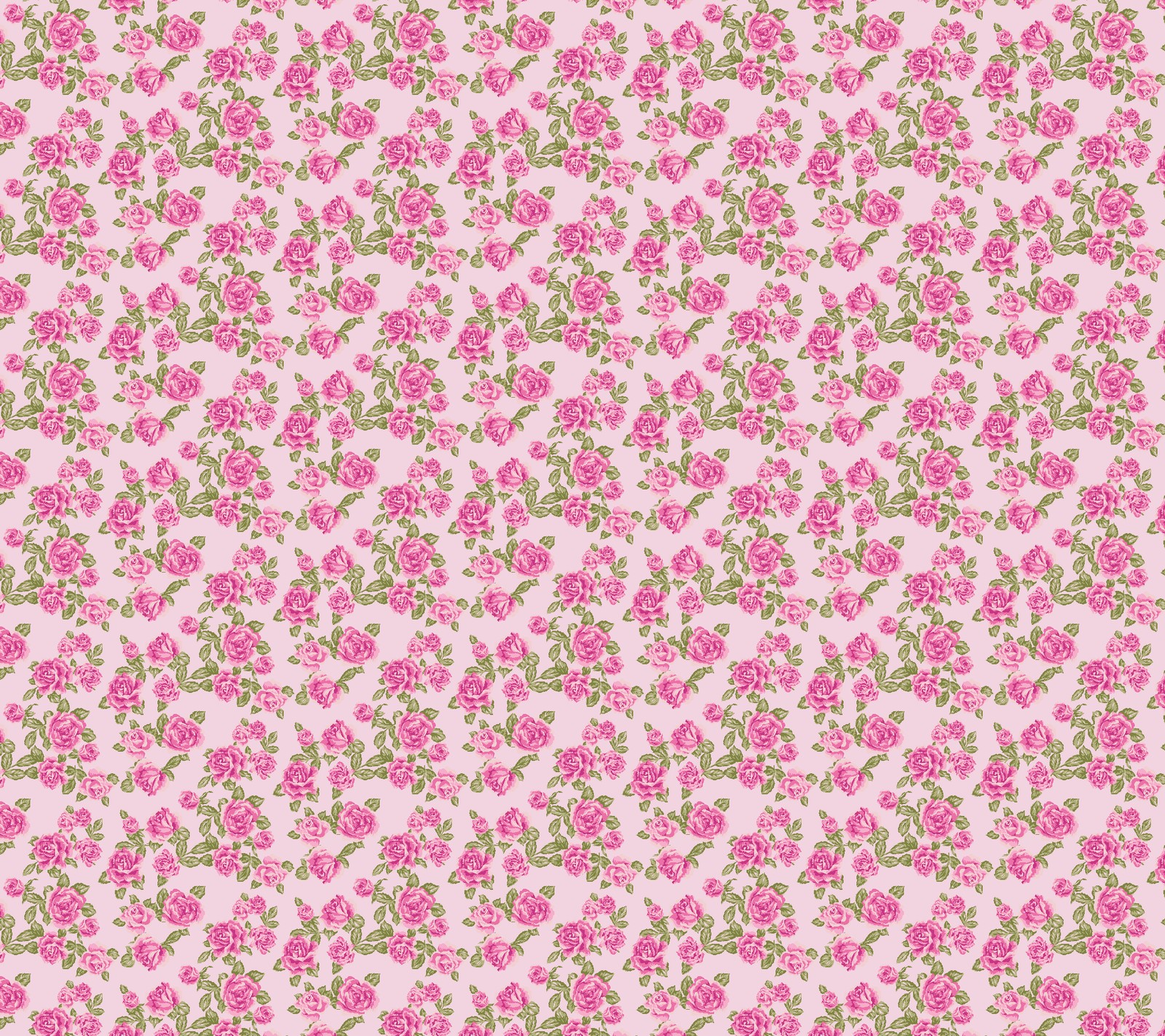 A pink and green floral pattern with green leaves (pink, rose)