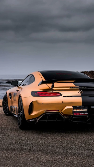 Stunning Black and Gold Mercedes AMG GT Supercar by the Shoreline