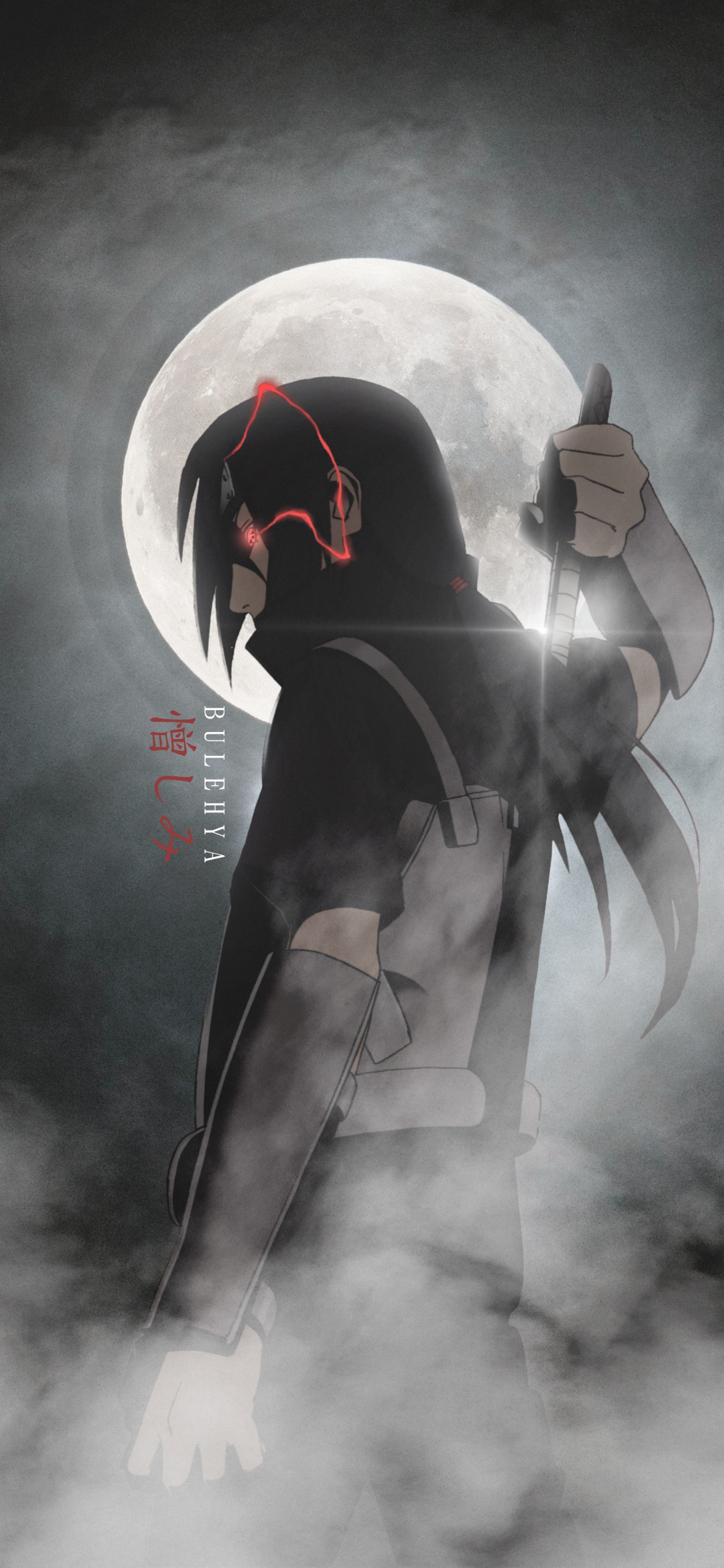 Anime-charakter mit einem vollmond im hintergrund (anime, clan, itachi uchiha, kakashi, madara)