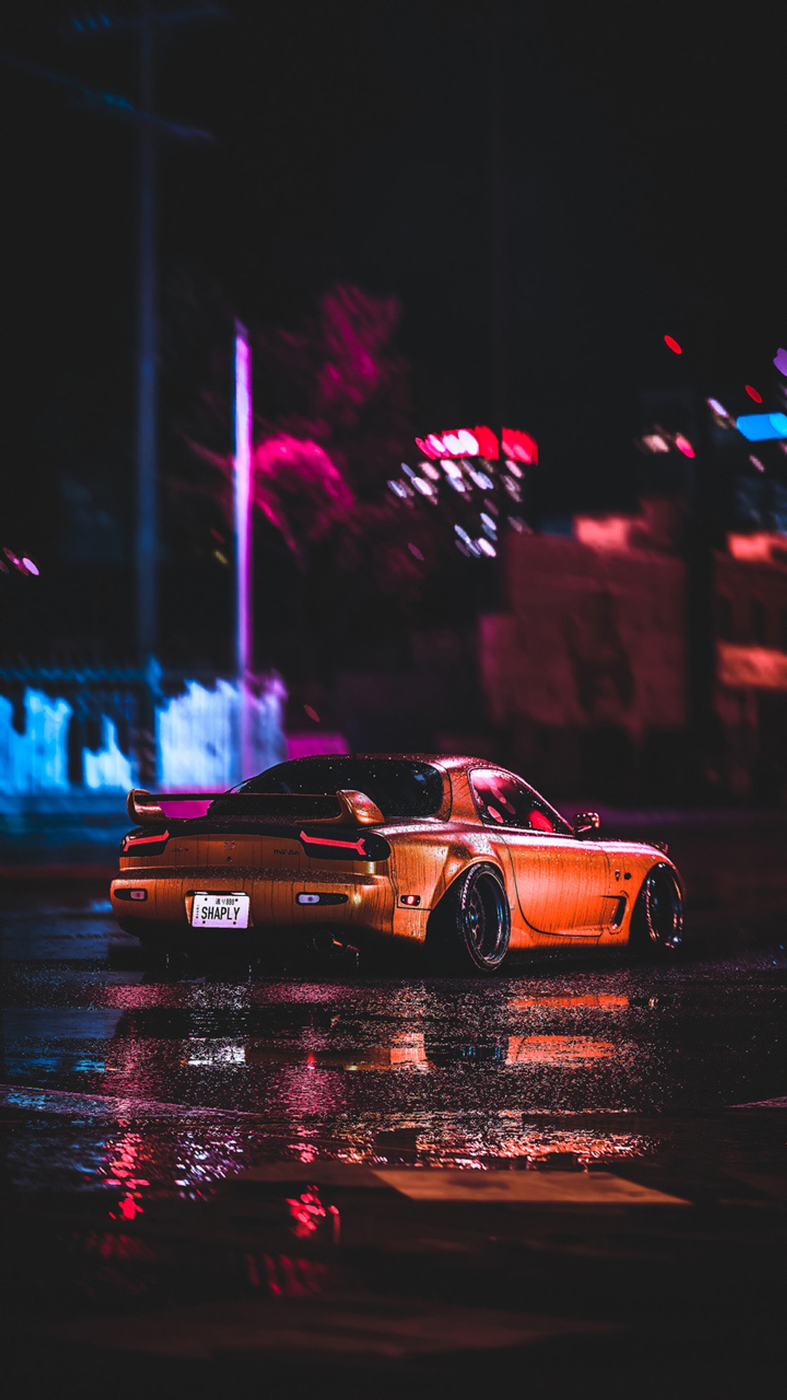 Arafed car parked on a wet street at night (art, auto, beetle, gece, hd)