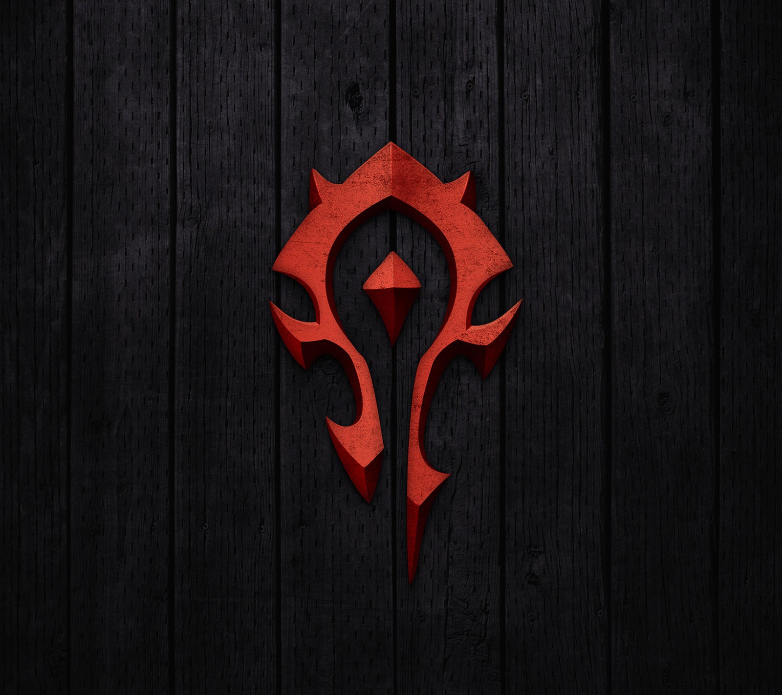 A red horde logo on a wooden wall (logo, red)