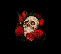 Roses Embracing a Skull