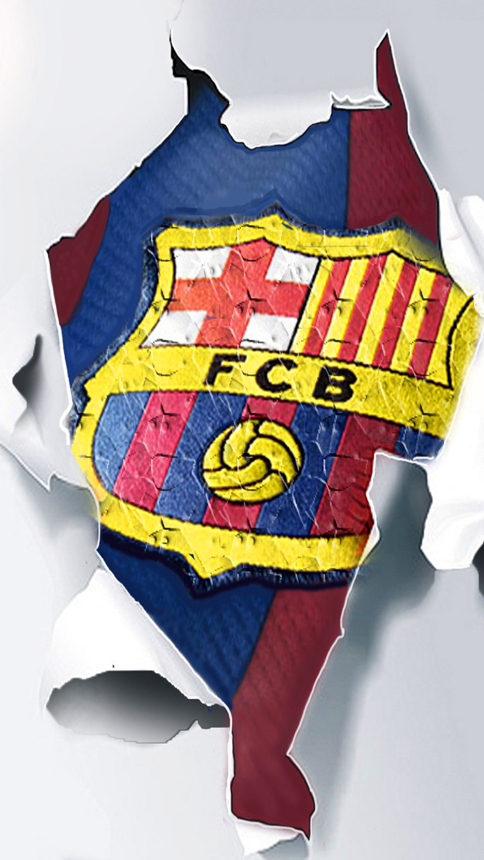 Imagen borrosa de un logotipo de equipo de fútbol en un trozo de papel rasgado (barca, barcelona, fcb, fútbol, logotipo)