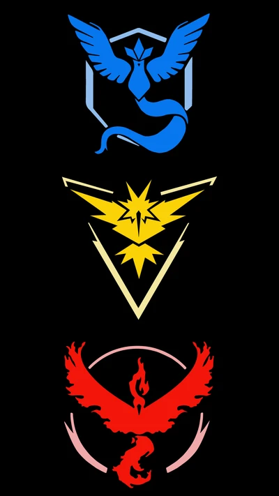 Team Logos of Pokémon GO: Articuno, Zapdos, and Moltres