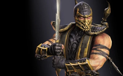 Figura de acción de Scorpion de Mortal Kombat X: icónico supervillano en posición de combate