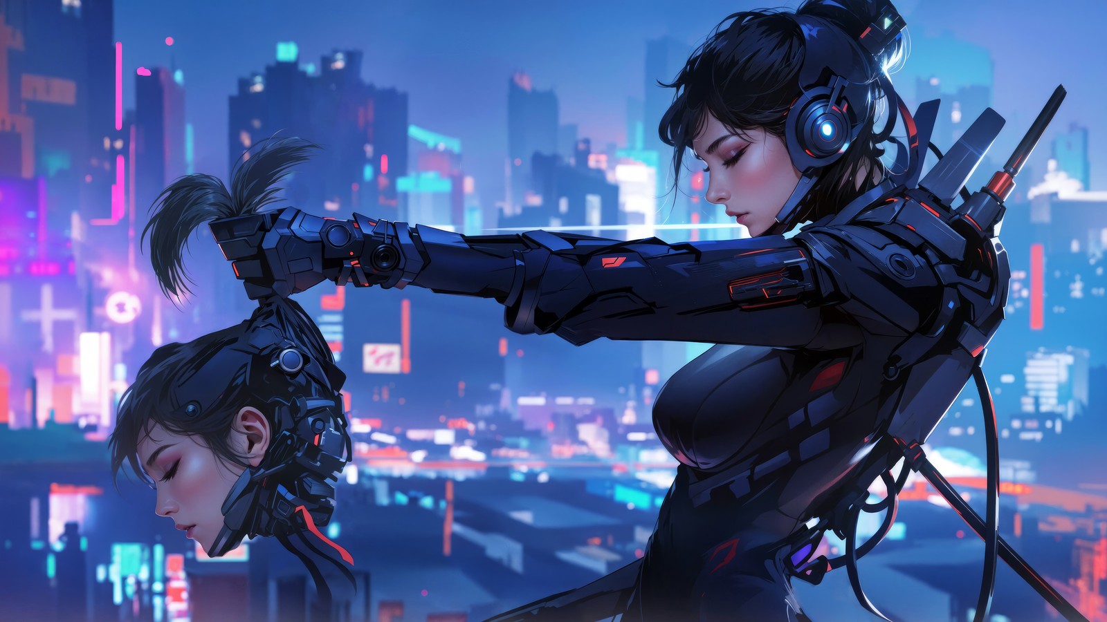 cyberpunk, girls, sci fi, city wallpaper