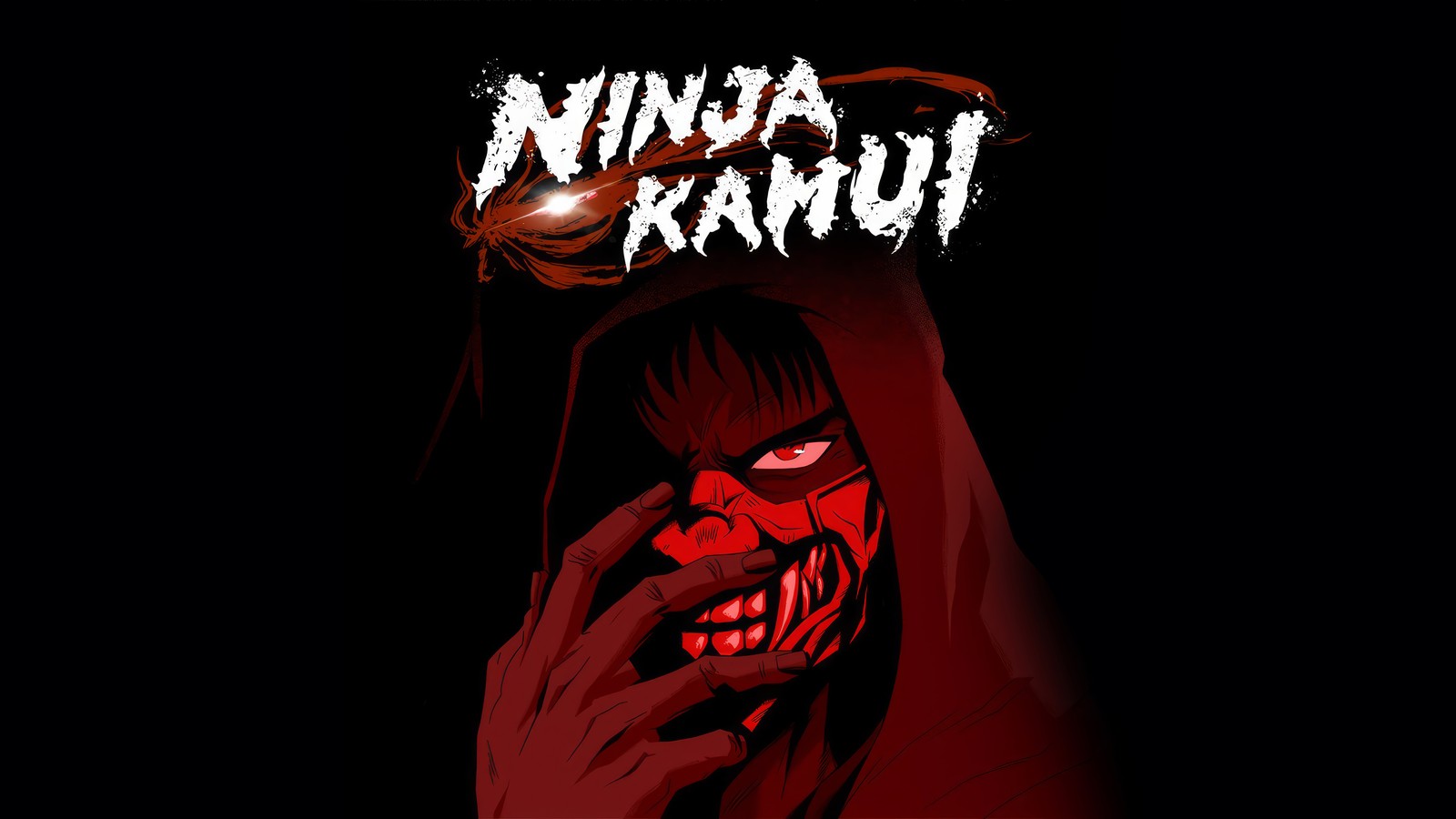 Nahaufnahme eines mannes mit blutigem gesicht und kapuze (ninja kamui, anime, joe higan, oni maske)