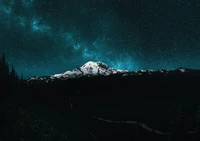 Noite estrelada sobre o Monte Rainier: Uma vista majestosa da Via Láctea