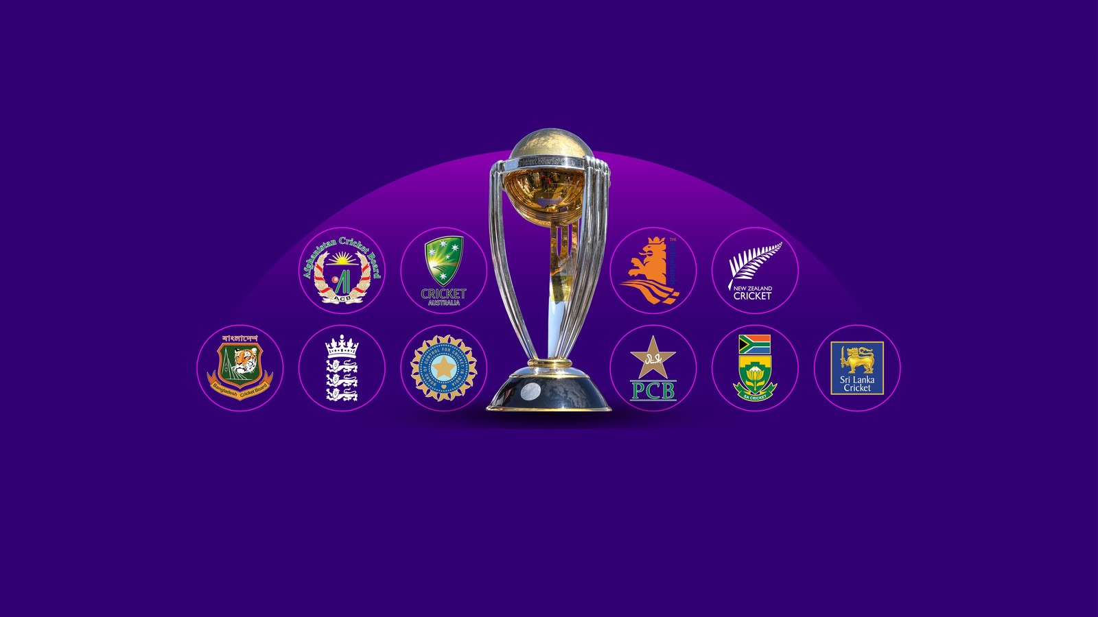 Le trophée de la coupe du monde de cricket de l'icc est exposé sur un fond violet (coupe du monde de cricket, fond violet, sports, fond décran 4k)