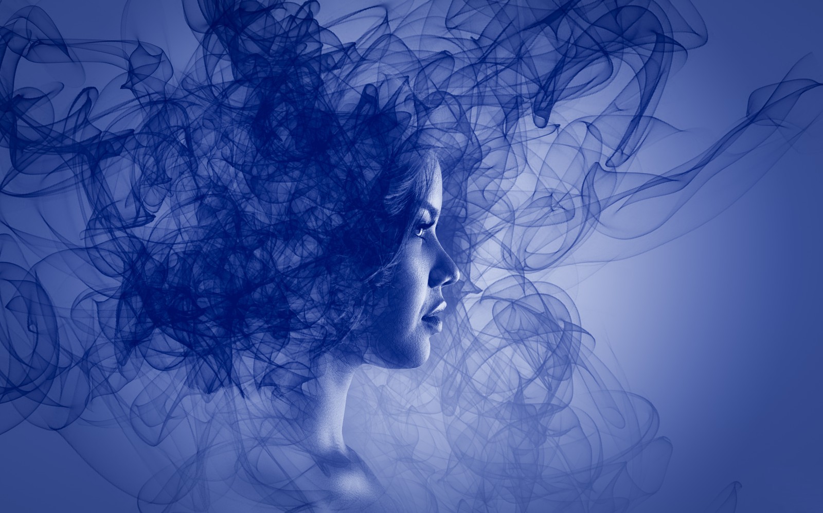 woman, girl, blue, smoke, dream wallpaper