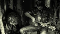 Joel Miller Playing Guitar in the Wilderness with a Wolf