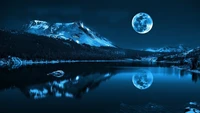 Serene Moonlit Reflection Over a Mountain Lake