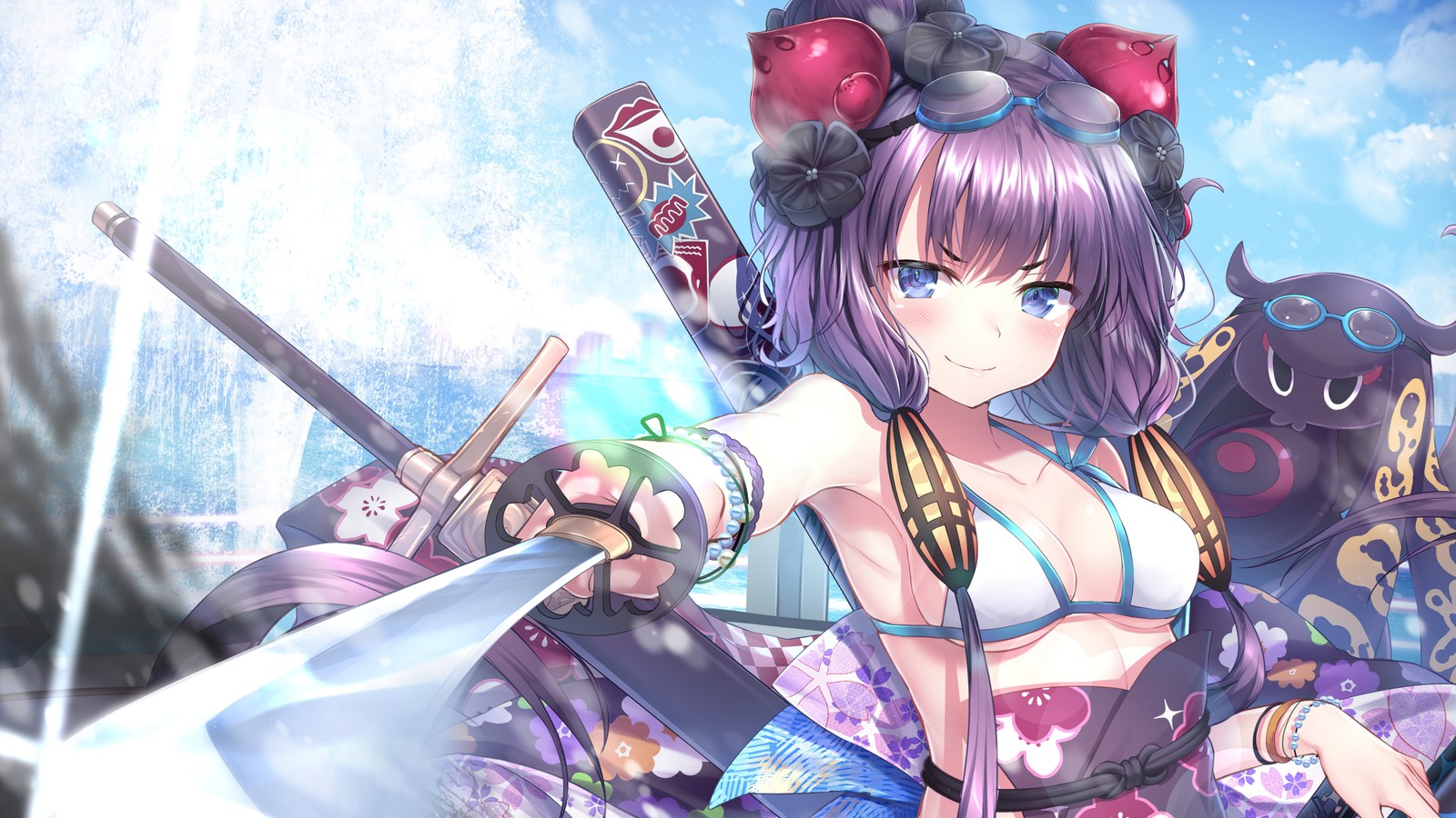 cute, anime, girls, warrior, katana wallpaper